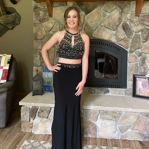 Black two piece prom dress